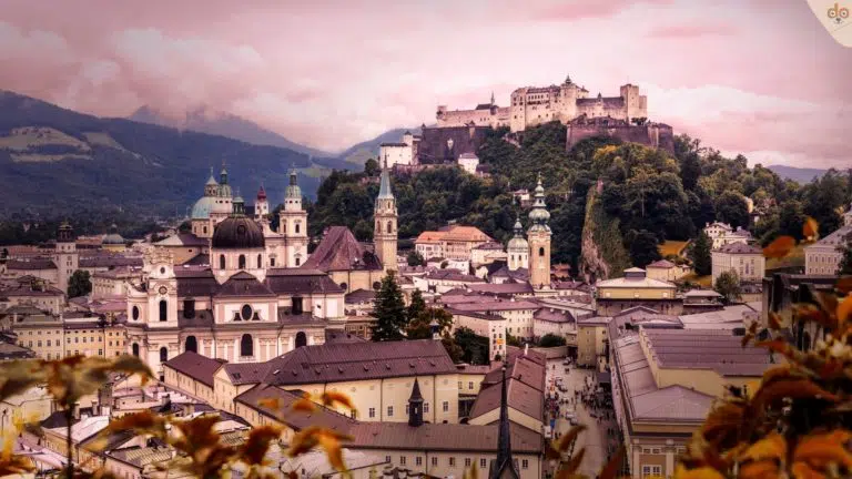 Salzburg Panorama auf Aldstadt blick auf Schloss